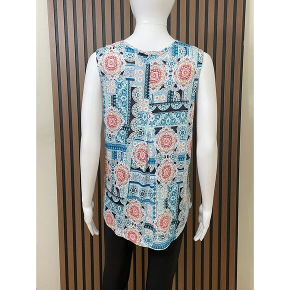 J. Jill Love Linen Women's S Blue Tank Top Medallion Print Wide Strap Minimalist - Picture 2 of 8
